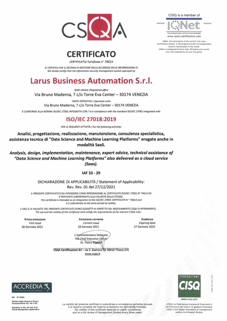 Certification: ISO:IEC 27018-2019